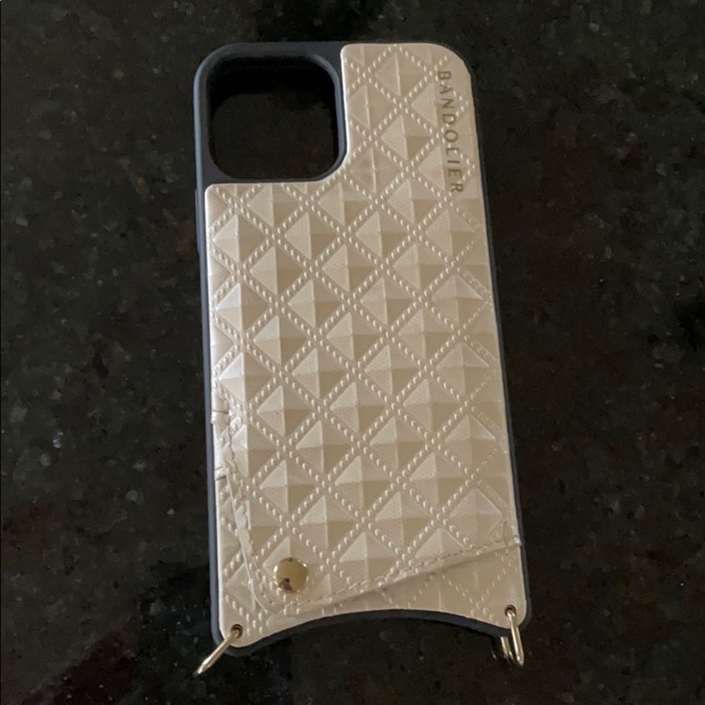 Creme pyramid embossed Bandolier case IPhone 12.